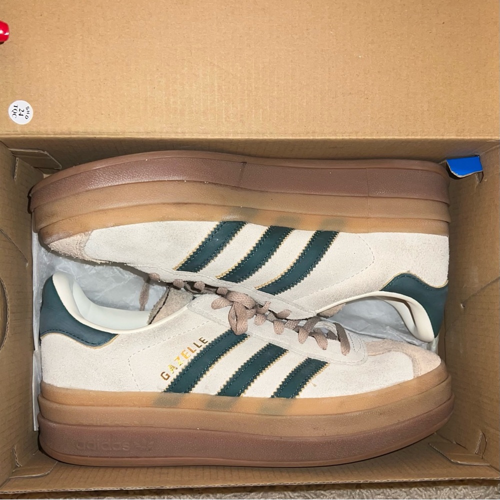 Adidas Gazelle Bold Cream & Green Womens 6.5